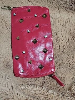 Hobo Red Studded 100% Leather Double Sided Sunglass/Glasses Zippered Pouch